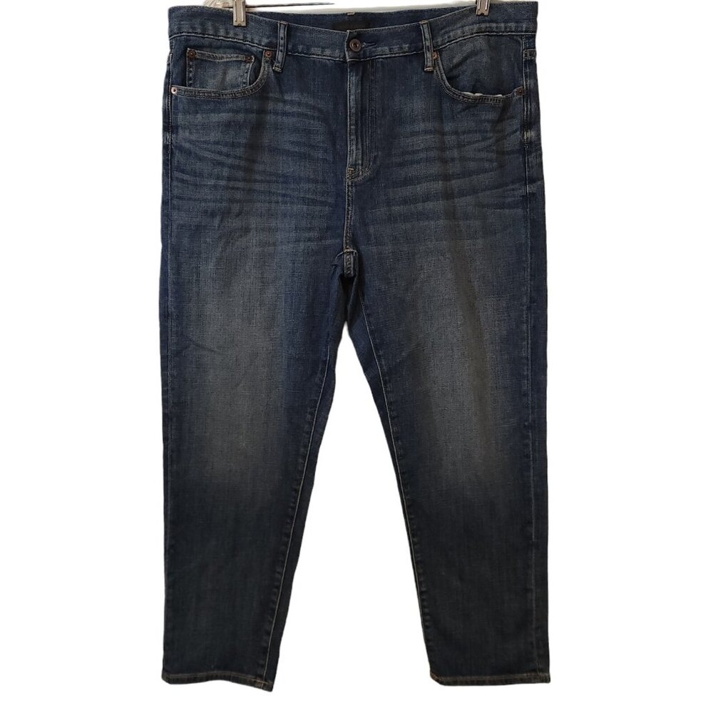 Womens Uniqlo Slim Boyfriend Jeans Size 34 (38x25) Blue Denim Dark‎ Wash EUC
